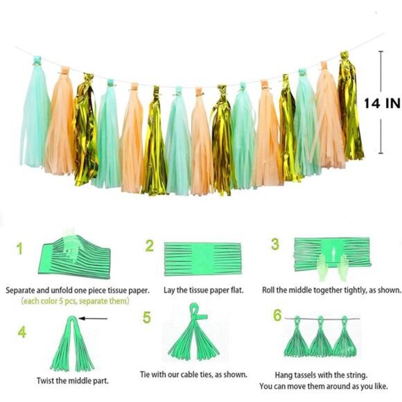 Mint Peach Birthday Party Decorations, Happy Birthday Decoration Set with Banner - Picture 7 of 8